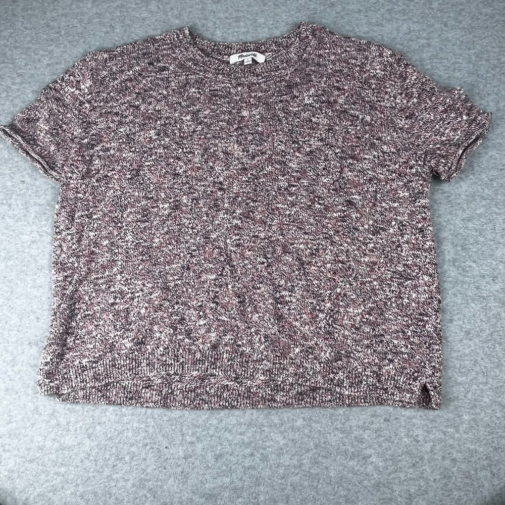 Madewell Pocket Tee Sweater Womens Sz S Knit Cropped Short Sleeve Marled Pink